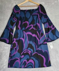Trina Turk Dress Womens Size 14 Miley Garden Bell Sleeves Navy Purple NEW NWT - Bild 1 von 11