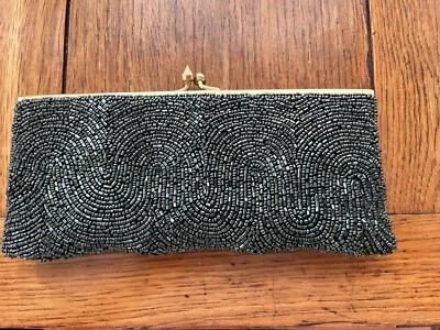 Moyna 黑色串珠晚装钱包手拿包或单肩包,复古风格 — 第 1/4 张图片