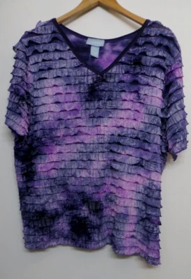 Liz & Me Shirt Womens 0X 14/16W Purple Tiered Short Sleeve Boho Festival Top - Image 1 of 4