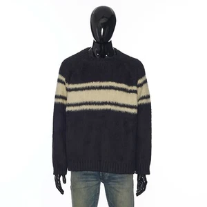 Celine 1400 $ Pullover mit Rundhalsausschnitt - gestreift, weich schwarz angeraute Baumwolle - Bild 1 von 11