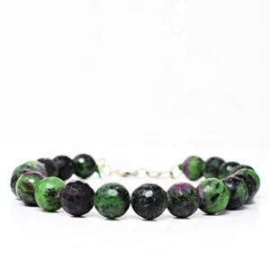Ruby Ziosite 185.00 Cts Natural 8 Inches Long Round Cut Beads Bracelet NK 31E205 - Picture 1 of 2