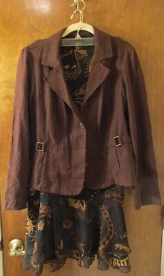 Mujer R.Q.T. Chaqueta marrón de gamuza sintética y falda estampada larga West End ~ ambas talla M Foto 1 de 4