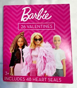 Barbie 26 Valentines Day Cards w/48 Heart Seals NEW! 8 Fierce Designs! - Picture 1 of 2
