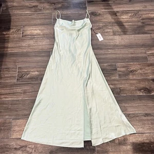 Medium NWT Jason Wu Satin Green Mint Slip Midi Dress Beaded Spaghetti Straps - Picture 1 of 8