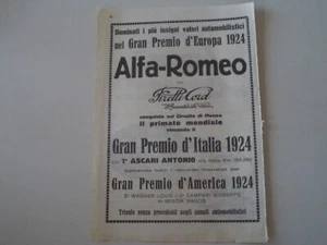advertising Pubblicità 1924 ALFA ROMEO VINCE GRAN PREMIO D'ITALIA ANTONIO ASCARI - Picture 1 of 1