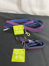 Up Country Dog Collar & Leash Set Navy & Pink Stripes Size XS NEW