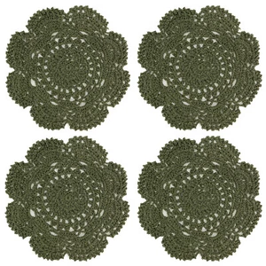 8 Inch Doilies Crochet Round Lace Green Handmade Cotton Coasters, Pack Of 4 - Picture 1 of 5