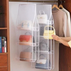 Hanging Handbag Organiser 6/8 Pockets Shelf Bag Storage Holder Wardrobe Closet - Picture 1 of 13