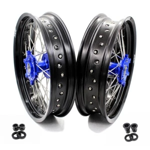KKE 3.5/4.25*17'' Supermoto Wheels Rims Fit Yamaha WR250R 2008-2020 CNC Blue Hub - Picture 1 of 11