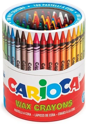 Pastelli a Cera Carioca Wax Crayons in Barattolo da 100 Colori Misti Lavabili - Immagine 1 di 3