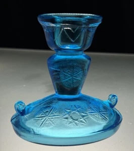 John E. Kemple Glassworks No. 199 Yutec Candlestick. Blue. 4" tall SNOWFLAKE USA - Picture 1 of 15