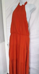 TEMOFON Vestito Donna Taglia L Scollo a V Boho Maxi Senza Schienale Senza Maniche Arancione - Foto 1 di 11