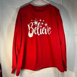 Belén Believe Mujer 3X Camiseta Manga Larga Roja Talla Grande Navidad - Imagen 1 de 3