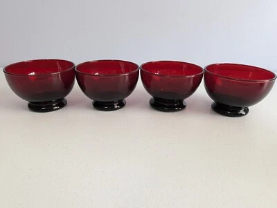 4 Anchor Hocking Royal Ruby Red Baltic Footed Dessert Sherbet Bowls 2.25 Vintage - Image 1 of 4