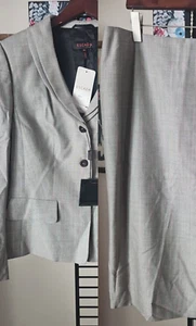 ESCADA Pinstripe 3 Button Blazer & Pencil Skirt Suit Wool Silk sz 44/46 YJ01 - Picture 1 of 19