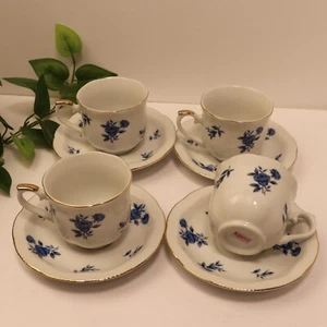 KINTO hina Cup & Saucer Set of 4 Blue Antique Showa VTG Modern Art Deco JAPAN - Picture 1 of 9
