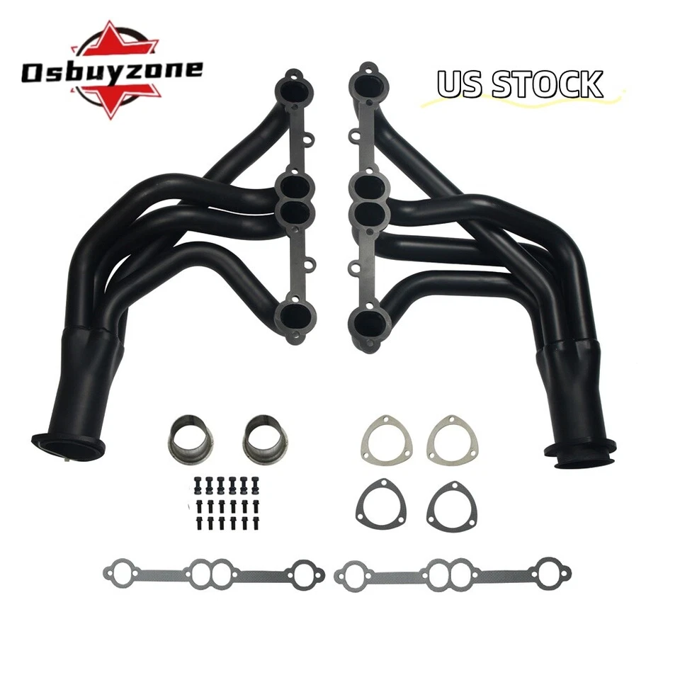 Par de cabeçalhos de tubo longo para 1963-1974 SBC Chevrolet Corvette 350 327 396 V8 preto - Imagem 1 de 4