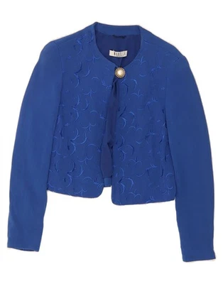 MARELLA Womens Crop 1 Button Blazer Jacket UK 14 Large  Blue Floral DG04 - Image 1 of 3