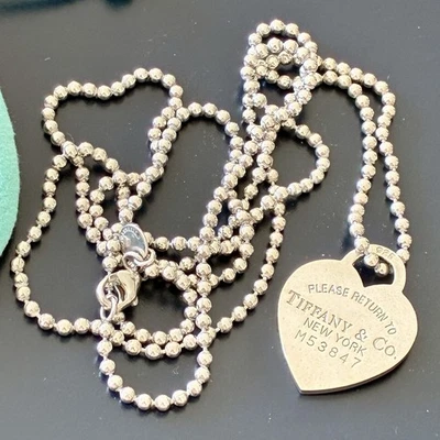 Tiffany & Co Collana Pallini Lunga 87 Cm Ciondolo Cuore Medio Numerato Raro Orig - Immagine 1 di 4