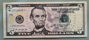 2013 Five Dollar Federal Reserve Note $5 STAR NOTE Circulated #96484 - Picture 1 of 2