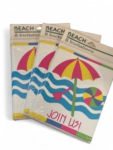 Vintage Beach Umbrella Invitations – 3 Packs of 8 – Fill-In – Made in USA - Picture 1 of 3