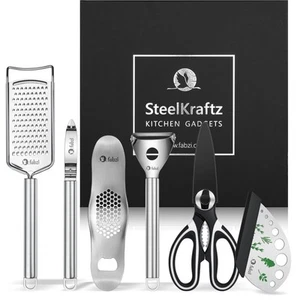 Kitchen Gadgets Kit - 6-in-1 Ergonomic Stainless Steel Cutting Utensils - Che... - Picture 1 of 8
