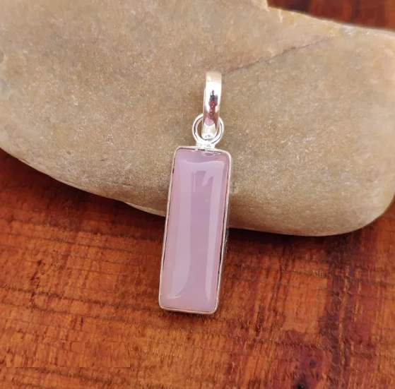 Collar de Cuarzo Rosa, Collar de Plata de Ley 925 Hecho a Mano Delicado Colgante SD59 Foto 1 de 4