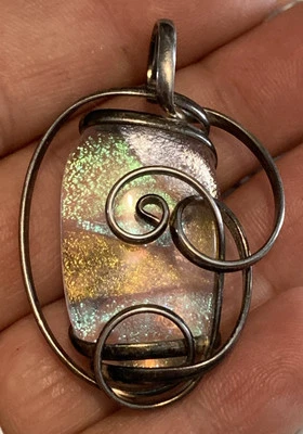 Colgante de vidrio ópalo aguamarina envuelto en plata de ley sin marca único hecho a mano de colección Foto 1 de 4