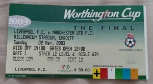 2-3-2003 Worthington Cup Final Ticket Stub Liverpool v Manchester Utd @ Cardiff - Picture 1 of 2