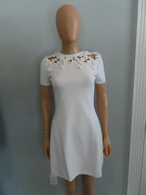 NWT Valentino White "Abito Maglia" Floral Cut-Out Detail A-Line Dress Size S - Image 1 of 4
