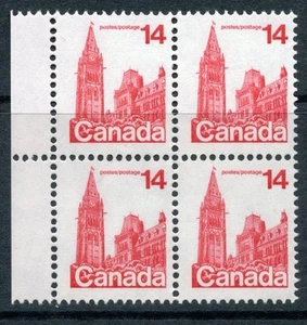 Canadá 1978 14c rojo, bloque de 4. Error sin etiquetar y luz en ventana variedad MNH. - Imagen 1 de 2