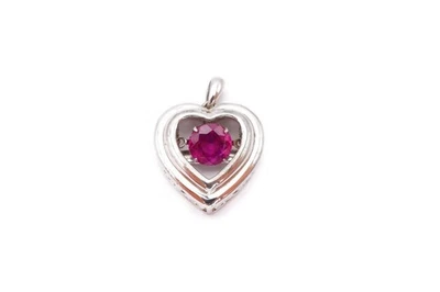 Sterling Silver 925 Lab-Created Ruby Heart Pendant - Image 1 of 4