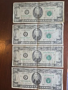 $20 Dollar bills Lot of 4 Old Design Small face 1988a Circulated - Picture 1 of 7
