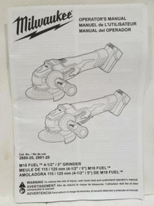 Milwaukee M18 4.5"/5" Grinder Operator's Manual 2880-20 2881-20 Used - Imagen 1 de 3