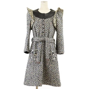 LOUIS VUITTON Tweed Leopard Long Sleeve one piece Women S Multicolor - Picture 1 of 10