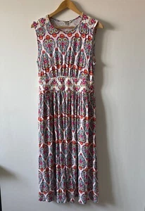 Boden Thea dress size 14 midi sleeveless white pink paisley hearts 14R - Picture 1 of 7