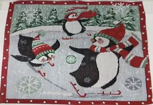 4er Set gleiche Gobelin Tischsets, 13"x18", Weihnachten, 3 Pinguine Schlittschuhlaufen auf Eis - Bild 1 von 12