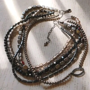 SILPADA .925 Silver 5 Strand Multi Strand Hematite Stone, Glass Necklace N 1936 - Picture 1 of 10