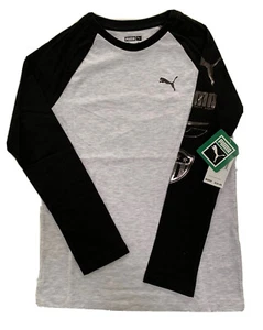 PUMA Youth Boys Cotton Long Sleeve Grapic T-Shirt White Heather Black M L XL - Picture 1 of 6