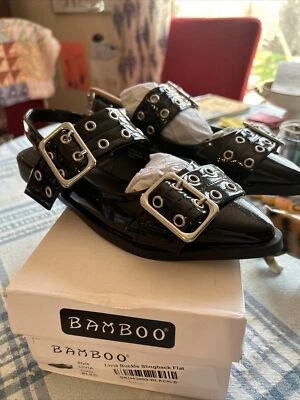 Zapatos planos de charol negro con tira trasera de bambú Livia talla 8M Foto 1 de 4