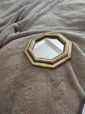 Vintage Burwood Products Co Octagon Gold Mirror MCM Boho 6 1/4" - Image 1 of 3