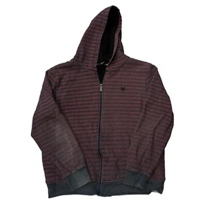 Y2K ZOO YORK MAROON GREY RED STRIPED SHERPA LINED HOODIE ZIP UP SWEATSHIRT L H12 - Picture 1 of 5