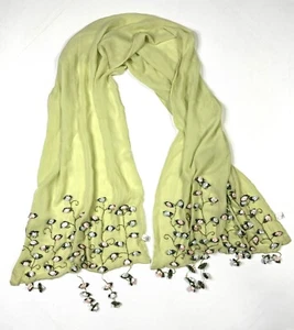 Keke Silk Crepe Shawl Neckerchief Scarf Green Flowers - Picture 1 of 7