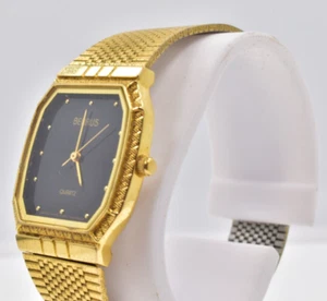 Benrus B369 Dress Watch Quartz Gold Tone Mesh Band Black Dial AS IS - Picture 1 of 5