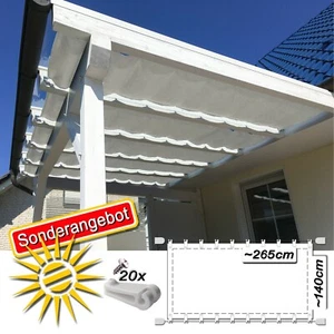 Seilspannmarkise weiss ca. 265 x 140 cm Pergola Komplett Set mit 20 Laufhaken - Bild 1 von 10