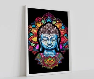 BUDDHA POSTER STAINED GLASS RELAX CALM GOD RELIGION PRINT ART SIZE A3 A4 A2 A1 - Picture 1 of 1