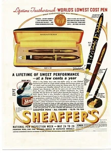 1937 Sheaffer's Fountain Pen Lifetime Feathertouch Vintage Print Ad - Picture 1 of 1