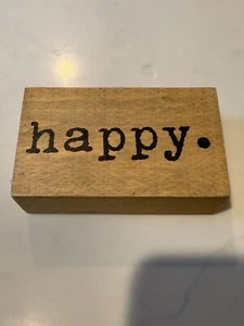 happy. WOOD BLOCK SIGN - Picture 1 of 4