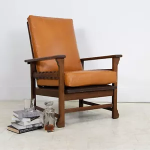 Art Deco Modernist Leather and Oak Framed Armchair C1930 - Picture 1 of 16