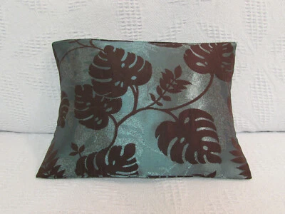 Cushion Cover, Duckegg, Brown, Leaf Design, Silky, Wovern, 16" x 11". - Image 1 of 4